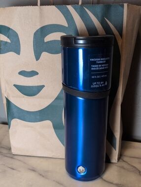 Blue 16 oz Vacuum Insulated Travel Tumbler Starbucks NEW